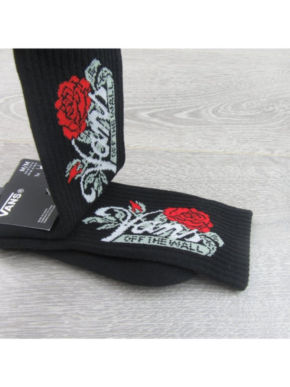 Vans Off The Wall Black Rose Crew Socks Unisex Size Medium (1 Pair) NEW - Picture 6 of 10